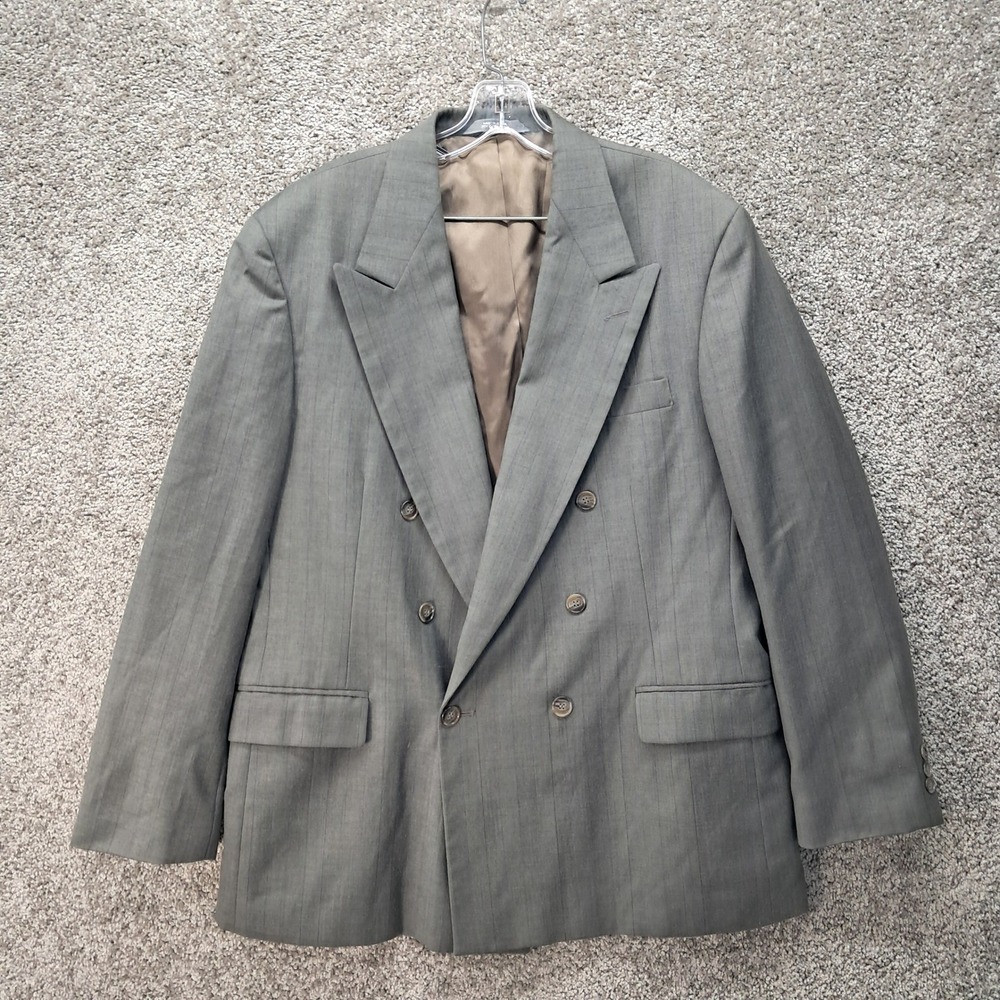 Haggar Imperial Mens Grey Pinstripe Double Breasted Blazer Jacket Size 42 8102